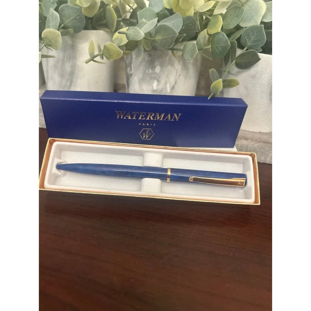 Waterman‎ Vintage Lacquer Blue Cap Action Ball Pen--gold trim NWT